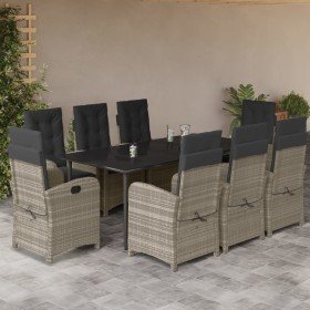 Set comedor de jardín 9 pzas cojines ratán sintético gris claro