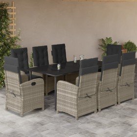 Set comedor de jardín 9 pzas cojines ratán sintético gris claro