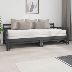 Sofá cama extraíble madera maciza de pino gris 2x(90x200) cm