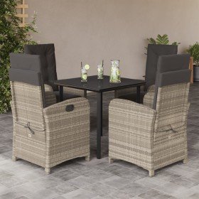 Set comedor de jardín 5 pzas cojines ratán sintético gris claro