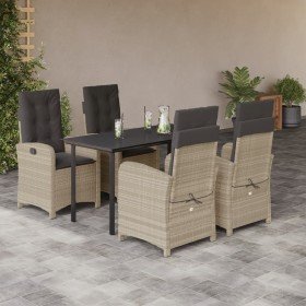 Set comedor de jardín 5 pzas cojines ratán sintético gris claro