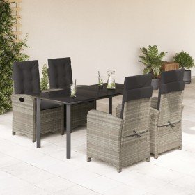 Set comedor de jardín 5 pzas cojines ratán sintético gris claro