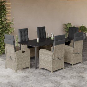 Set comedor jardín 7 pzas y cojines ratán sintético gris claro Set comedor jardín 7 pzas y cojines ratán sintético gris claro