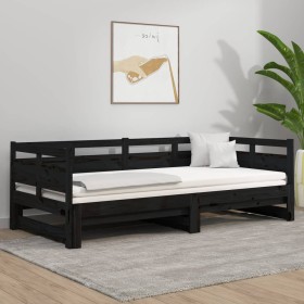 Sofá cama extraíble madera maciza de pino negro 2x(90x200) cm