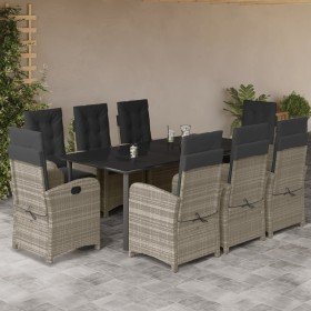 Set comedor de jardín 9 pzas cojines ratán sintético gris claro