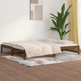 Sofá cama extraíble madera maciza pino marrón miel 2x(90x190)cm