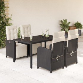 Set de muebles jardín 5 pzas con cojines ratán sintético negro