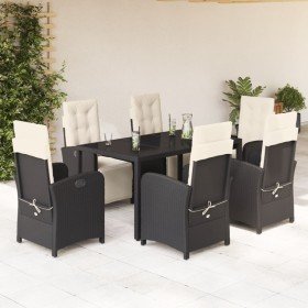 Set de comedor de jardín 7 pzas y cojines ratán sintético negro Set de comedor de jardín 7 pzas y cojines ratán sintético negro