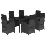 Set de comedor de jardín 7 pzas y cojines ratán sintético negro