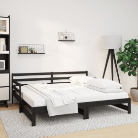 Sofá cama extraíble madera maciza de pino negro 2x(90x190) cm