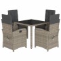 Set comedor de jardín 5 piezas con cojines ratán sintético gris
