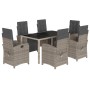 Set comedor jardín 7 pzas y cojines ratán sintético gris