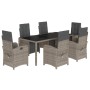 Set comedor jardín 7 pzas y cojines ratán sintético gris