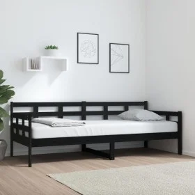 Solid black pine wood sofa bed 80x200 cm by vidaXL, Beds and slatted bases - Ref: Foro24-820366, Price: 121,21 €, Discount: %