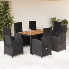 Set de comedor de jardín 7 pzas y cojines ratán sintético negro Set de comedor de jardín 7 pzas y cojines ratán sintético negro