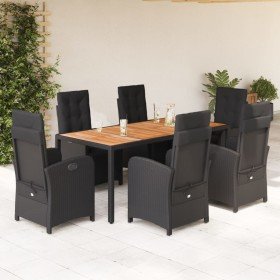 Set de comedor de jardín 7 pzas y cojines ratán sintético negro en Conjuntos de jardín | Comprar online en Foro24