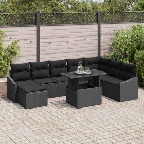 Conjunto de sofá de jardín con cojín 9 pcs Negro Conjunto de sofá de jardín con cojín 9 pcs Negro