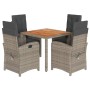 Set comedor de jardín 5 piezas con cojines ratán sintético gris