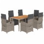 Set comedor jardín 7 pzas y cojines ratán sintético gris