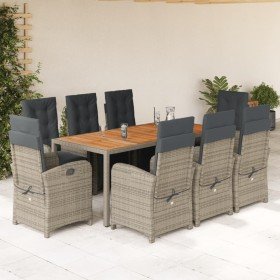Set comedor jardín 9 pzas y cojines ratán sintético gris en Conjuntos de jardín | Comprar online en Foro24