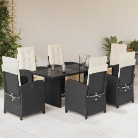 Set de comedor de jardín 7 pzas y cojines ratán sintético negro