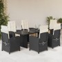 Set de comedor de jardín 7 pzas y cojines ratán sintético negro