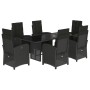 Set de comedor de jardín 7 pzas y cojines ratán sintético negro