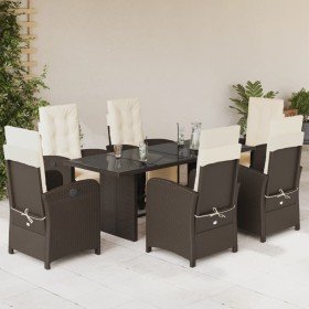 Set comedor de jardín 7 pzas con cojines ratán sintético marrón Set comedor de jardín 7 pzas con cojines ratán sintético marrón