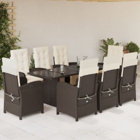 Set comedor para jardín 9 pzas y cojines ratán sintético marrón