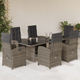 Set comedor jardín 7 pzas y cojines ratán sintético gris