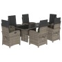 Set comedor jardín 7 pzas y cojines ratán sintético gris