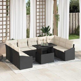 Conjunto de sofá de jardín con cojín 10 pcs Negro y crema Conjunto de sofá de jardín con cojín 10 pcs Negro y crema