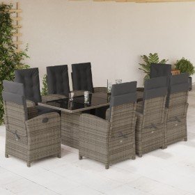 Set comedor jardín 9 pzas y cojines ratán sintético gris Set comedor jardín 9 pzas y cojines ratán sintético gris