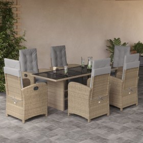 Set comedor de jardín 7 pzas con cojines ratán sintético beige