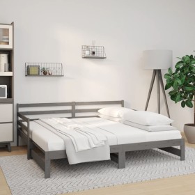 Sofá cama extraíble madera maciza de pino gris 2x(