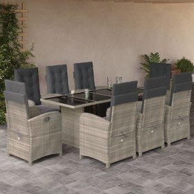 Set comedor de jardín 9 pzas cojines ratán sintético gris claro