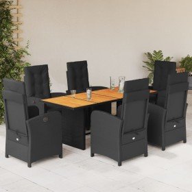 Set de comedor de jardín 7 pzas y cojines ratán sintético negro Set de comedor de jardín 7 pzas y cojines ratán sintético negro