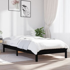 Solid black pine wood bed frame 90x200 cm by vidaXL, Beds and slatted bases - Ref: Foro24-820530, Price: 76,53 €, Discount: %