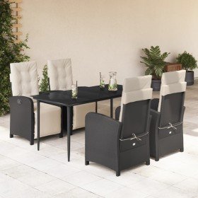 Set de muebles jardín 5 pzas con cojines ratán sintético negro Set de muebles jardín 5 pzas con cojines ratán sintético negro