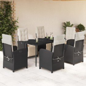 Set de comedor de jardín 7 pzas y cojines ratán sintético negro