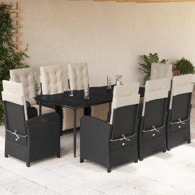 Set de comedor de jardín 9 pzas y cojines ratán sintético negro