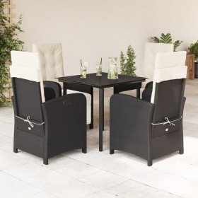 Set de muebles jardín 5 pzas con cojines ratán sintético negro