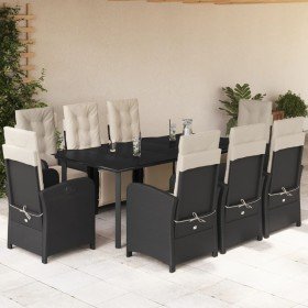Set de comedor de jardín 9 pzas y cojines ratán sintético negro