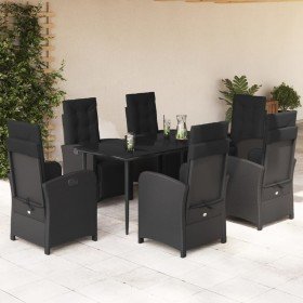 Set de comedor de jardín 7 pzas y cojines ratán sintético negro en Conjuntos de jardín | Comprar online en Foro24