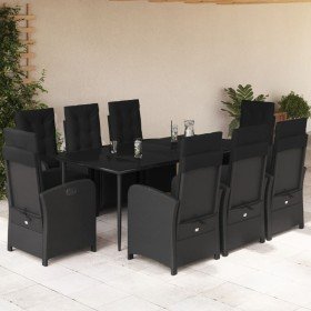 Set de comedor de jardín 9 pzas y cojines ratán sintético negro en Conjuntos de jardín | Comprar online en Foro24