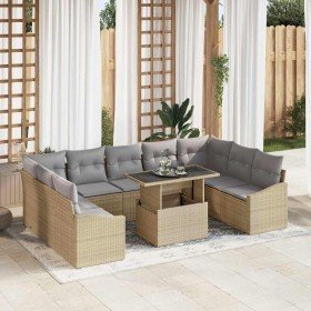 Conjunto de sofá de jardín con cojín 10 pcs beige y gris claro