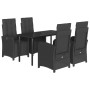 Set de muebles jardín 5 pzas con cojines ratán sintético negro