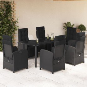 Set de comedor de jardín 7 pzas y cojines ratán sintético negro en Conjuntos de jardín | Comprar online en Foro24