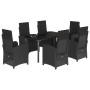 Set de comedor de jardín 7 pzas y cojines ratán sintético negro