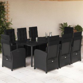 Set de comedor de jardín 9 pzas y cojines ratán sintético negro en Conjuntos de jardín | Comprar online en Foro24